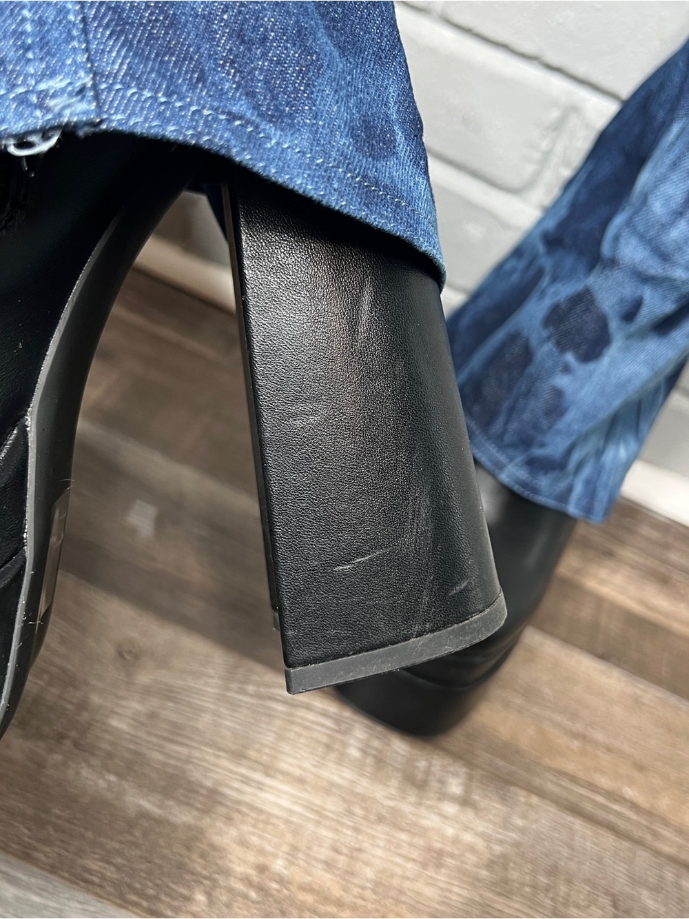 Women's Knee-High Fold-Over Denim Gaiter sleeve Black Platform Boots Size 10 - Picture 7 of 16